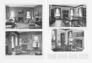 Four images showing a living room and a dining room decorated in eighteenth-century Georgian and French provincial style furniture.